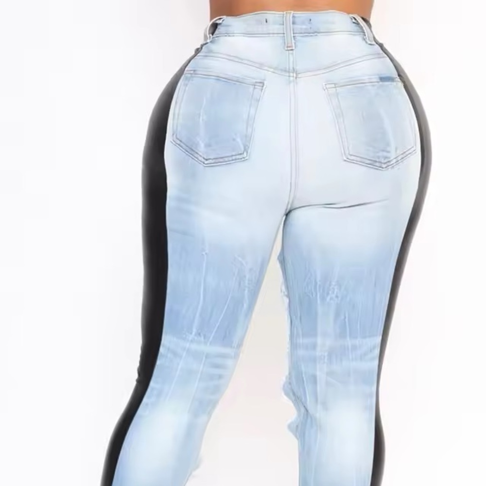 🆕 Xpluswear Plus Size Skinny Jean with Black Faux Leather - Picture 3 of 3
